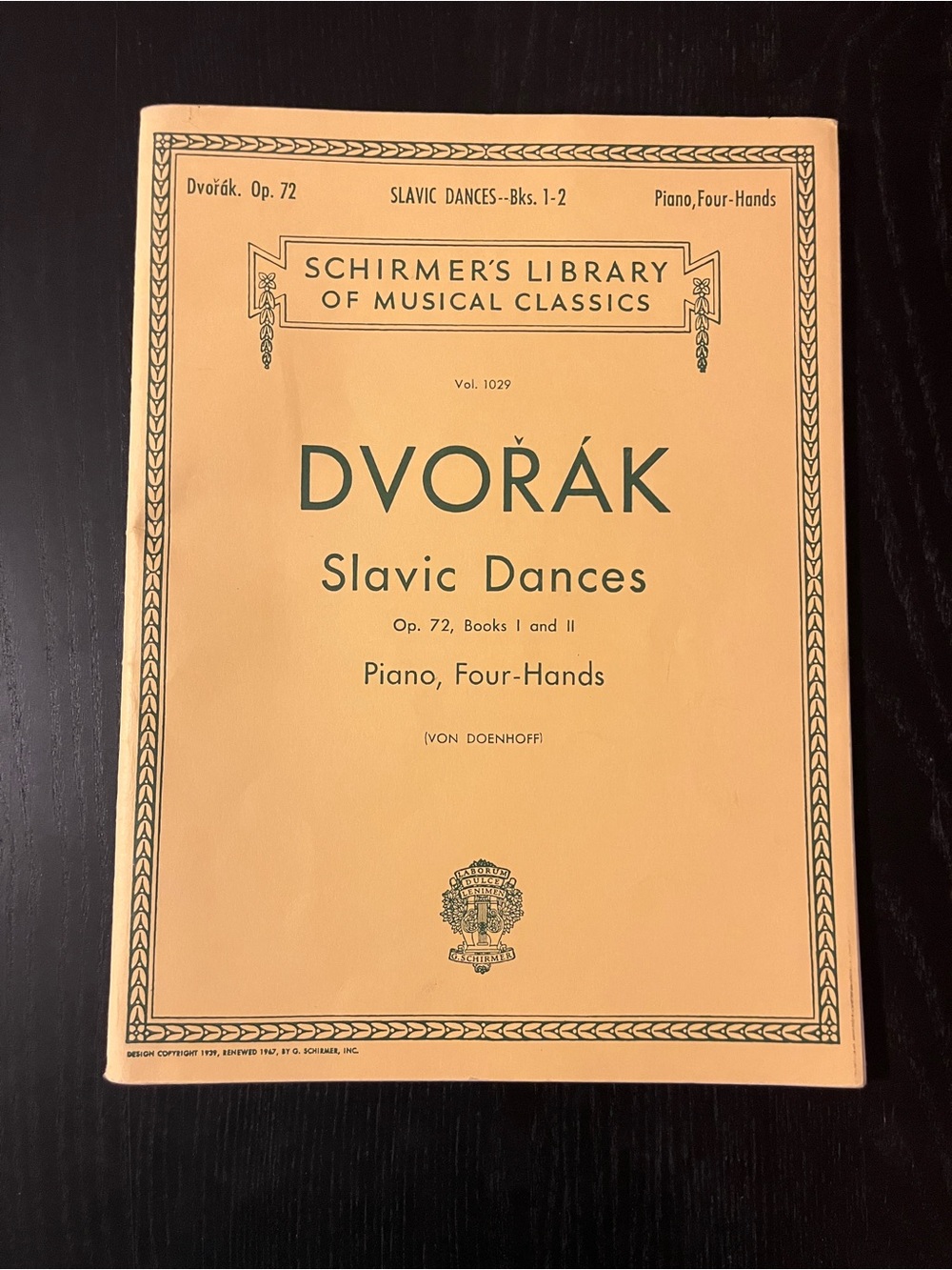 G. Schirmer Dvorak Slavic Dances Op 72 Piano Four-Hands Sheet Music Vol 1029